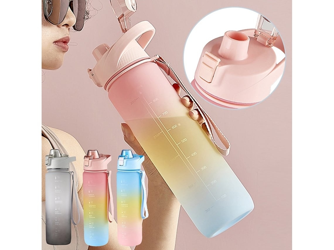 Botella De Agua Deportiva Motivacional Con Pajita (1 Litro)*
