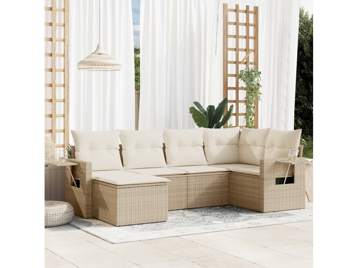 Conjunto de 6 sofás de jardín con cojines de mimbre beige Dkd Home Decor