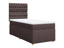 Maison Exclusive - Cama Box Spring Con Colchón Tela Marrón Oscuro 100x200 Cm