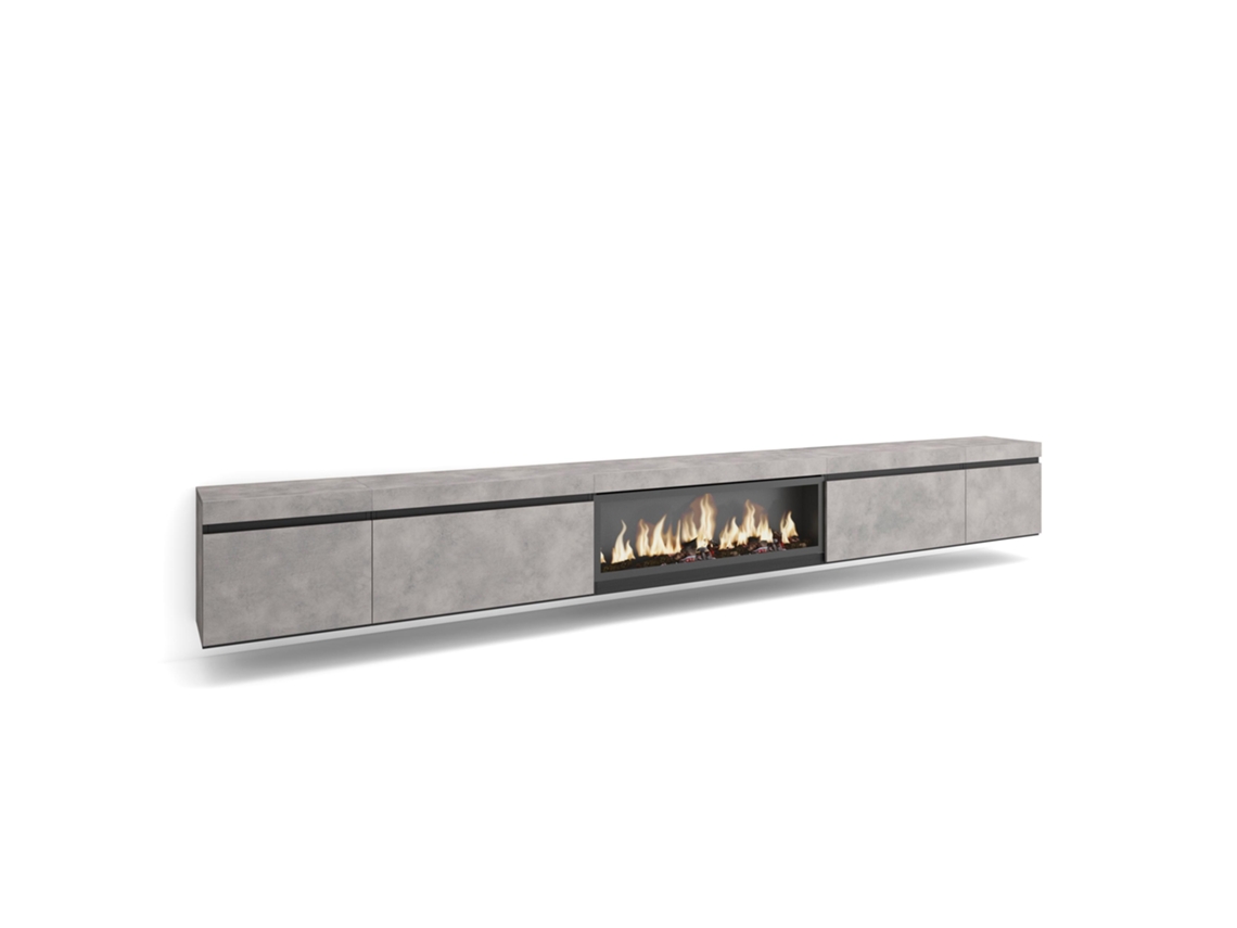 Mueble TV, Televisión, 368x35x45, Chimenea eléctrica XXL, Colgado, Suspendido, Cemento SKRAUT HOME