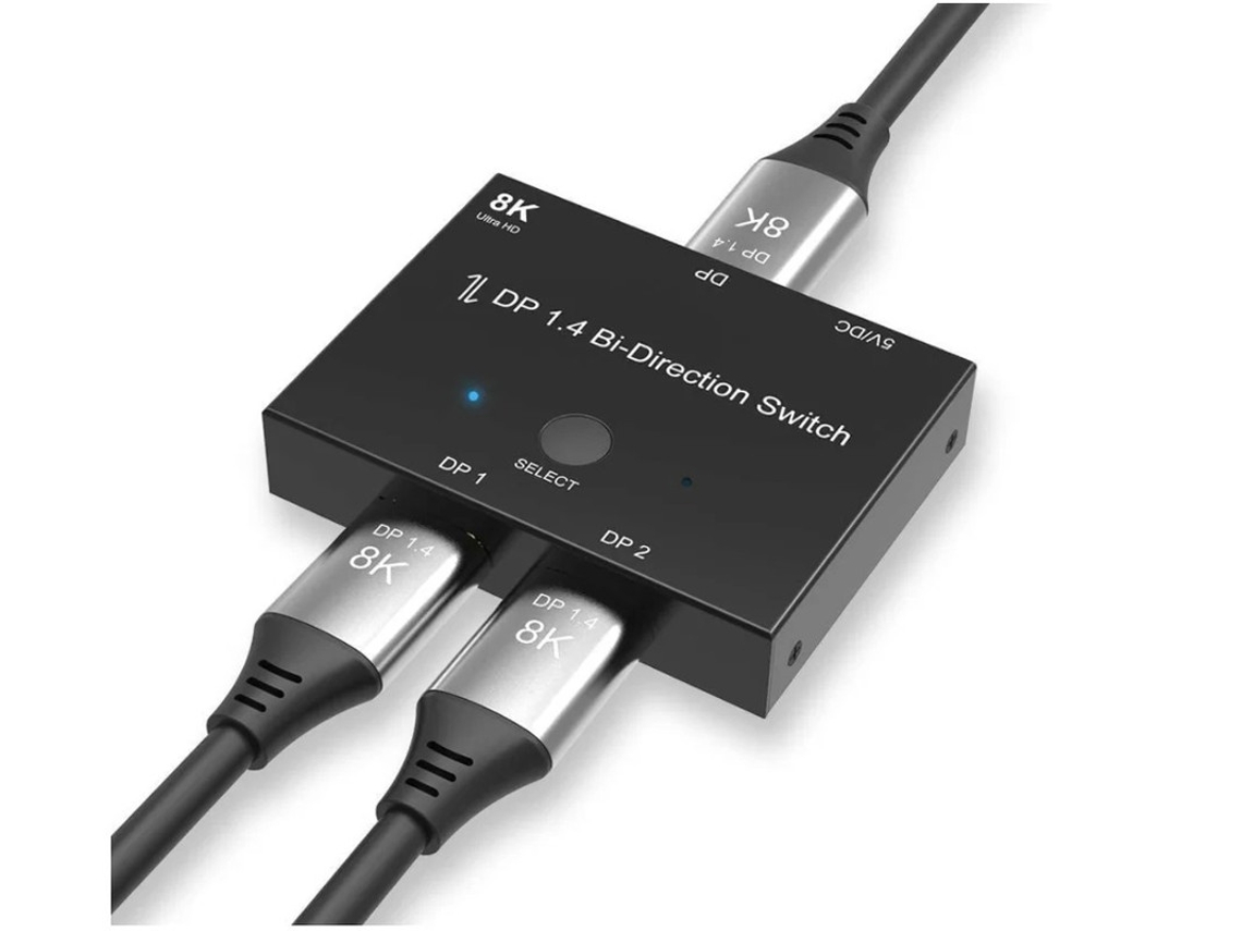 Cable Displayport 1.4 Conmutador Displayport 2 Entradas 1 Salida 30hz 4k Yizhood Negro
