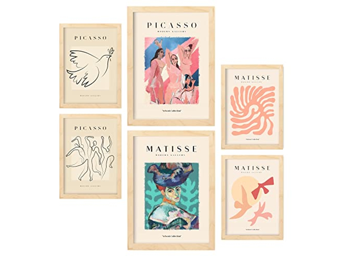 NACNIC Set De 6 Posters De Picasso Y Matisse Cuerpos Láminas De Fauvismo Y Surrealismo Para  Tamaños A3 & A4 Marcos Color Madera