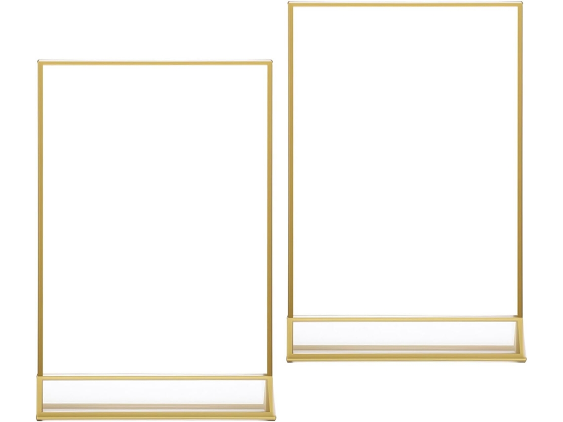 Juego De 2 Tarjeteros De Mesa De Acrílico Transparente De 216 X 279 Cm Con Borde Dorado.