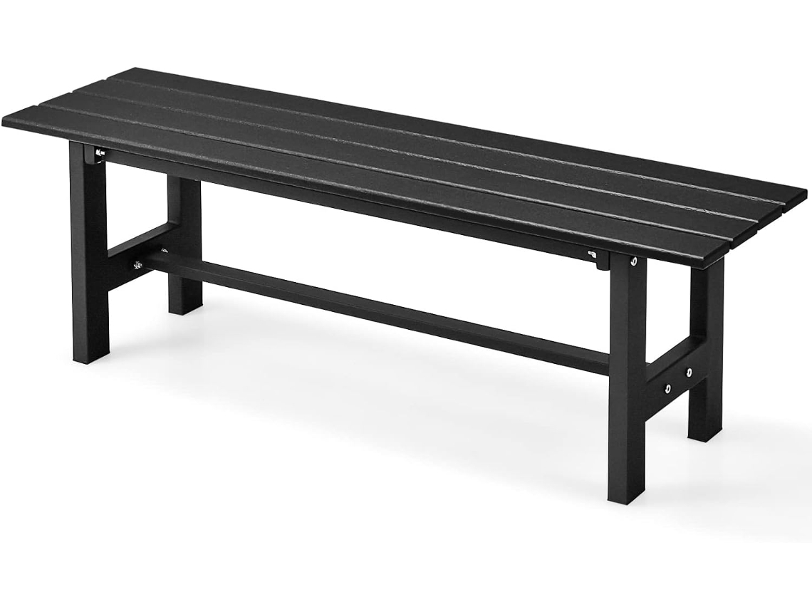 Banco Exterior de 2 Plazas, Banco Jardin Exterior Estructura Metal Revestido de Plástico, Carga 300kg, Terraza Jardin Interior Exterior (Negro) COSTWAY
