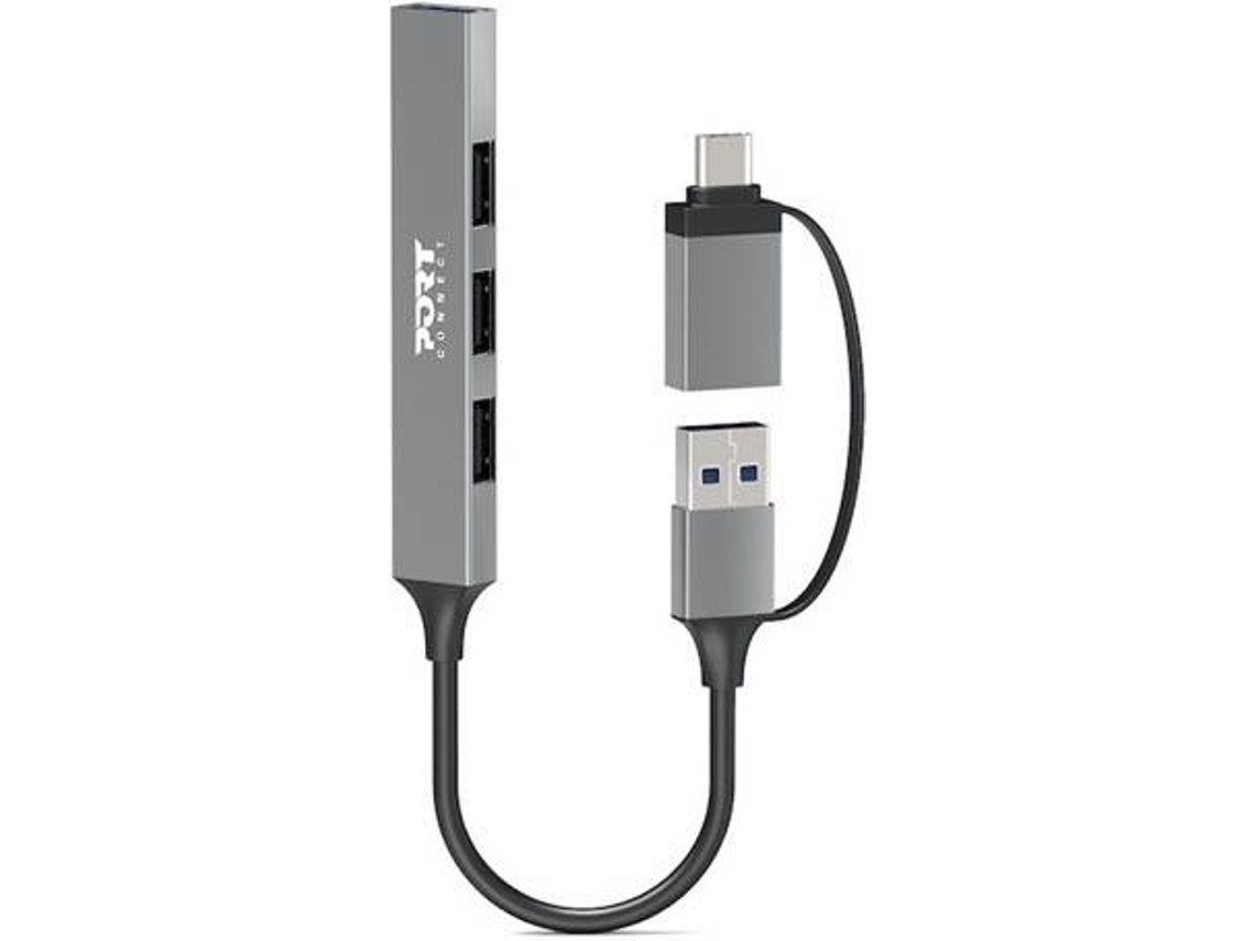 Hub PORT Slim Combo Retail Btoc 900160 (4 Puertos USB - 5000 Mbit/s - Gris)