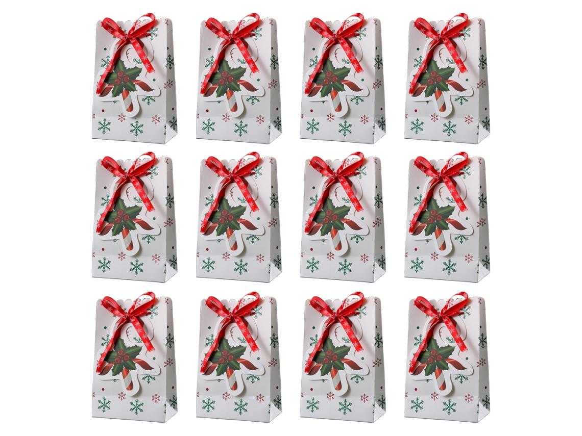 12 bolsas de papel de Navidad, bolsa de regalo de Navidad, bolsa de papel de moda bonita (blanco)