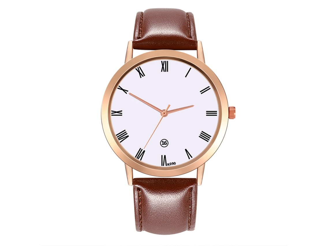 Reloj De Pulsera De Cuarzo Para Mujer, De Piel Sintética, Estilo Casual Para Estudiantes, Color Marrón Oscuro.