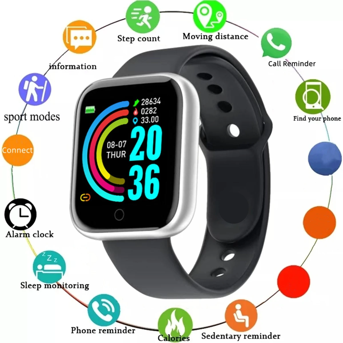 Y68 Plateado Reloj Inteligente Con Monitor De Actividad Física Y Reloj Electrónico Para Android E Ios