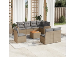 Conjunto de sofá de jardín de 9 piezas con cojines, mimbre sintético beige, Dkd Home Decor