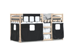 Litera con cortinas 80x200 cm Pino macizo blanco y negro Dkd Home Decor