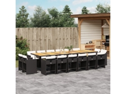 Juego de comedor de jardín DKD Home Decor de 17 piezas con cojines de mimbre negros