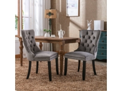 Sillas De Comedor 2 Uds - Tapizadas En Terciopelo Capitoné Con Patas De Madera - Gris