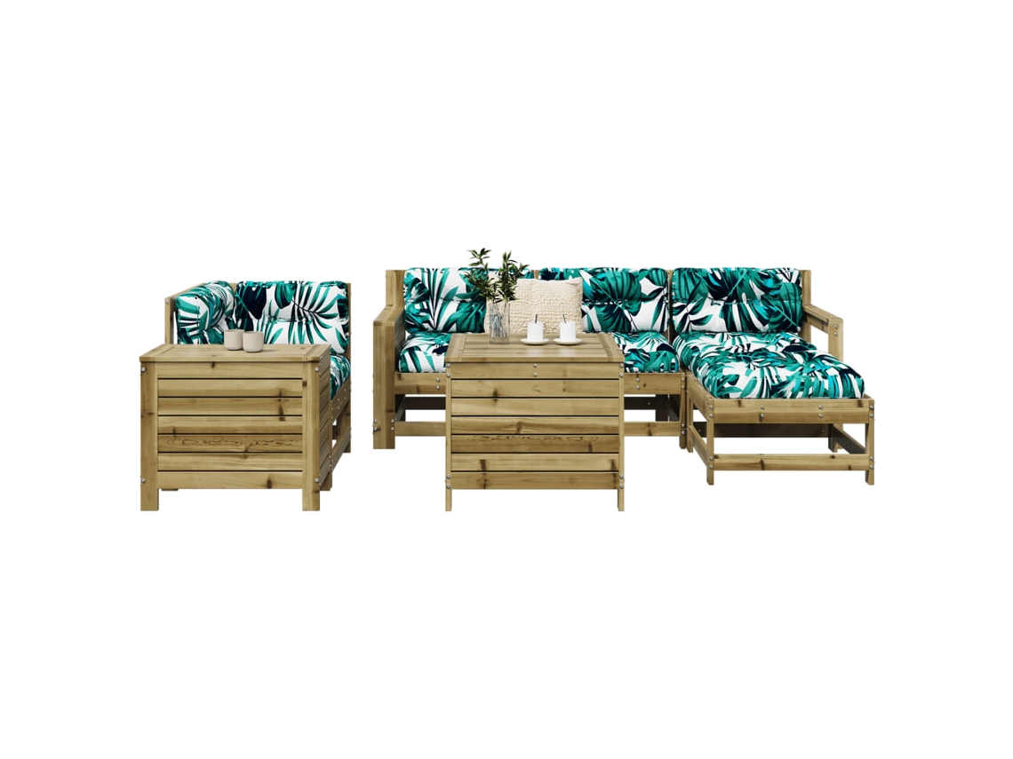 Conjunto de sofá de jardín de 7 piezas de madera de pino impregnada Dkd Home Decor