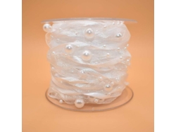 Cinta De Perlas Artificiales De 10 M Con Encaje De Satén Y Organza Para Decoración De Bodas Y Navidad (blanco)