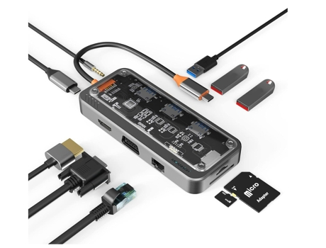 Estación de acoplamiento para computadora portátil USB C 10 en 1 con HDMI 4K, VGA, 3 puertos USB, PD 100 W, SD/TF, audio de 3,5 mm, adaptador CHRON...