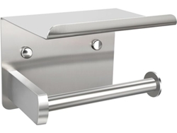 Soporte mural para rollos con estante, acero inoxidable, plateado Tommy01