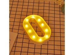 Letra LED 0 Número Iluminado con Luz Blanca Cálida, Altura 22cm, Funcionamiento a Pilas 2*AA