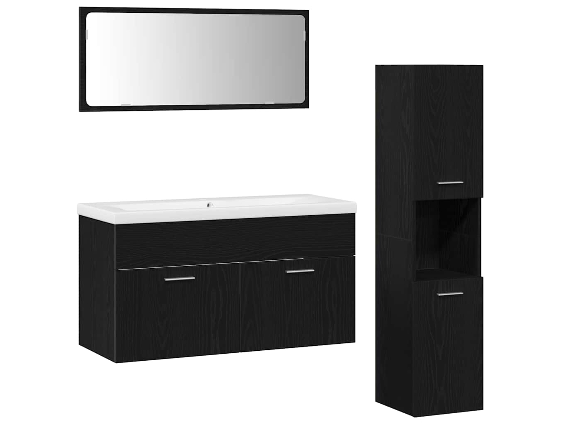Juego De Muebles De Baño 4 Uds Roble Negro Madera De Ingeniería