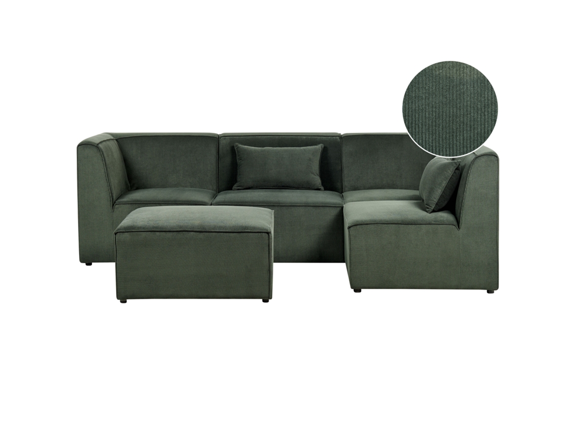 Sofá con reposapiés BELIANI Lemvig de Pana Verde 250x166x78