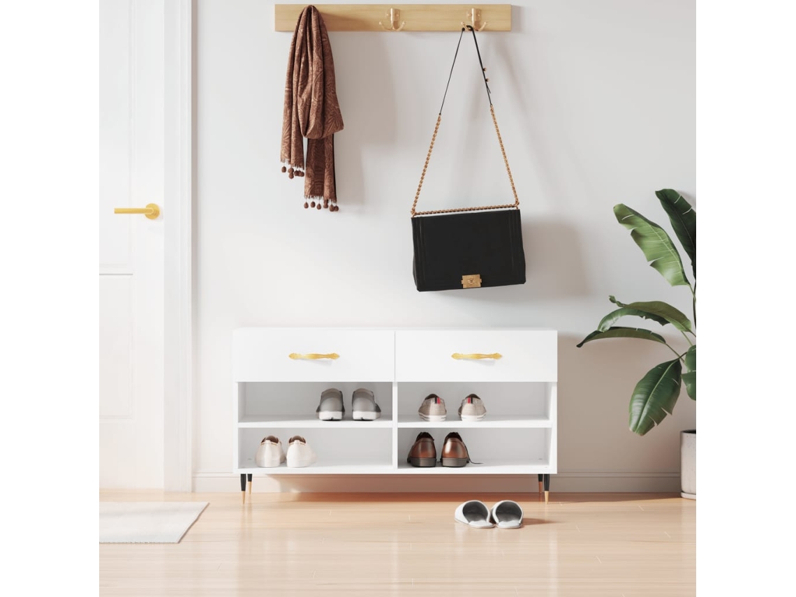 Banco Zapatero Organizador en Derivados de Madera Blanco Brillante 102X35X55 Cm