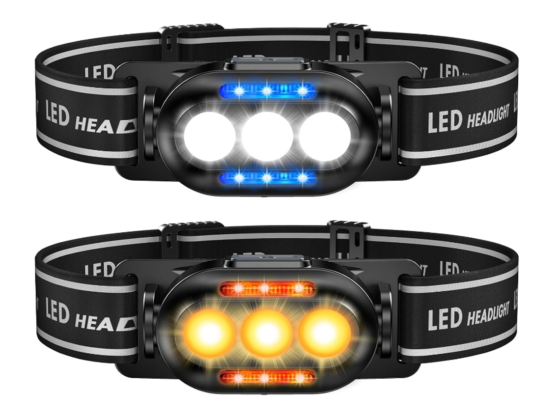 Linterna Frontal Led con Sensor Recargable USB Linterna Frontal de 4 Modos con Rojo Ip4 Impermeable Negro TURMIN