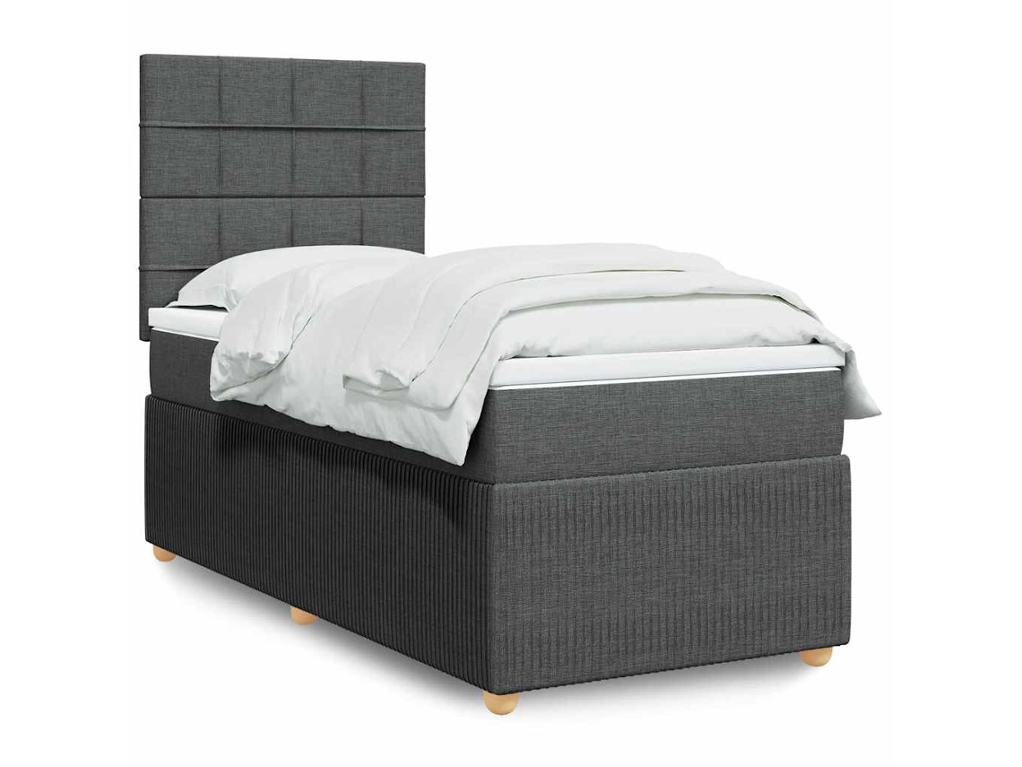 Cama Box Spring Con Colchón Tela Gris Oscuro 100x200 Cm