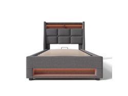 Cama para guardar ropa de cama de 90 x 200 cm con LED y puertos USB - Estructura de cama de láminas - Gris