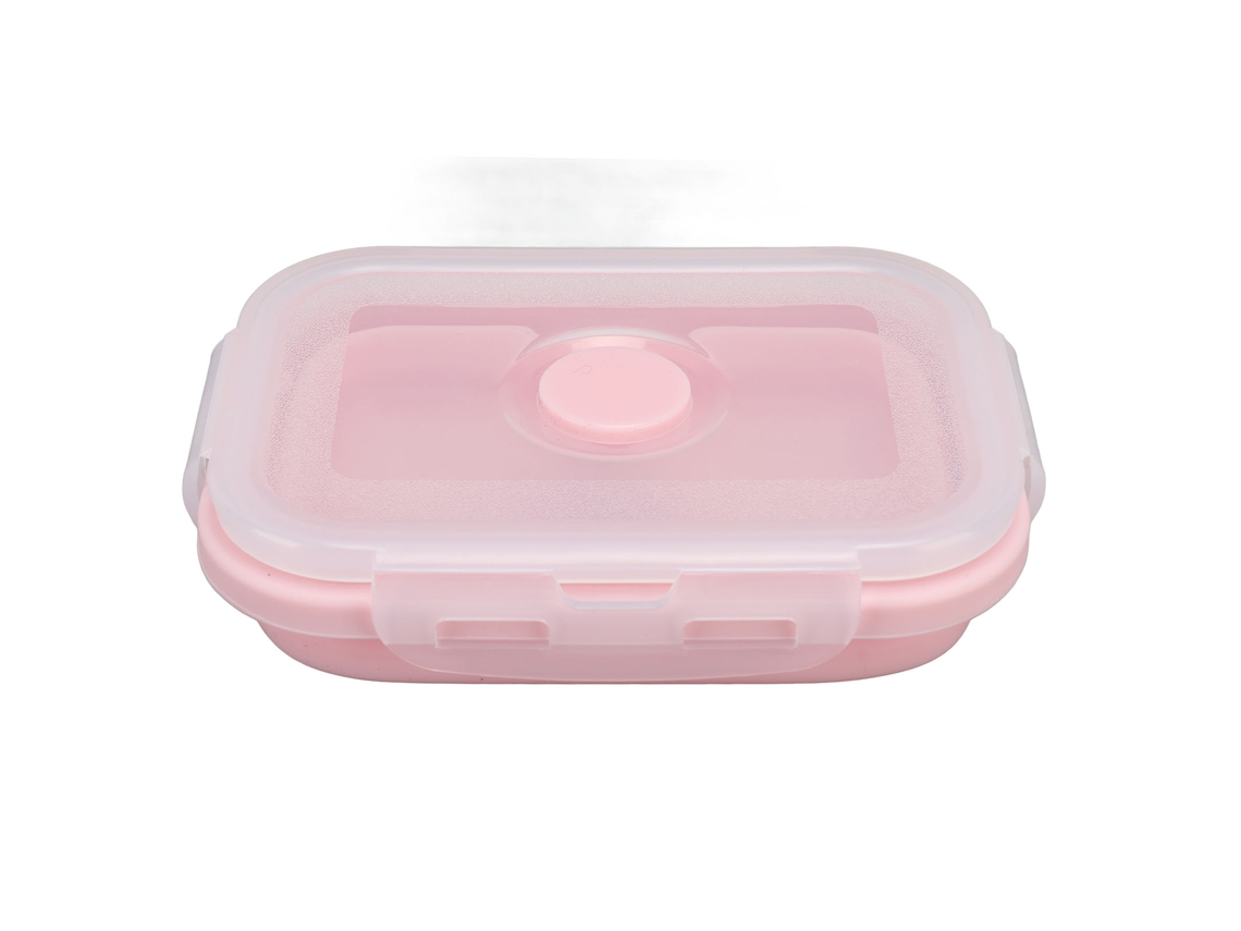 Recipiente Plegable De Silicona Para Alimentos, Apto Para Microondas, Color Rosa, 500 Ml.