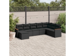 Conjunto de sofá de jardín de 8 piezas con cojines en mimbre sintético negro de DKD Home Decor