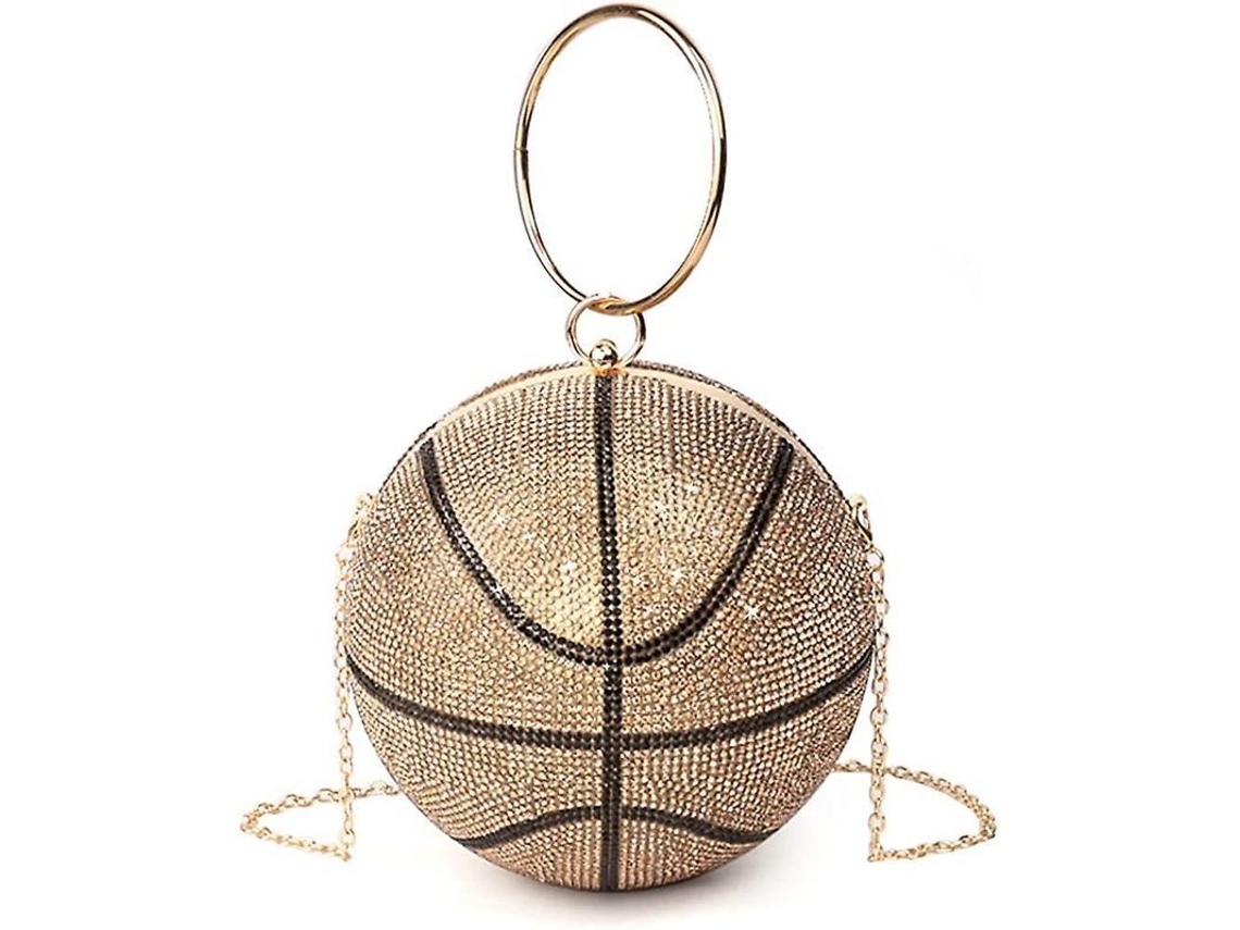 Bolso de mano con forma de balón de baloncesto con piedras brillantes para mujeres y niñas, modelo 2026, bolso de mano de seda con brillos.