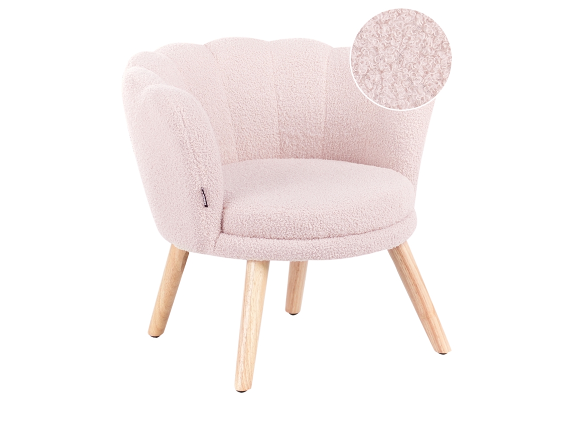 Sillón Infantil Bouclé Beliani Halby Rosa 60x60x54