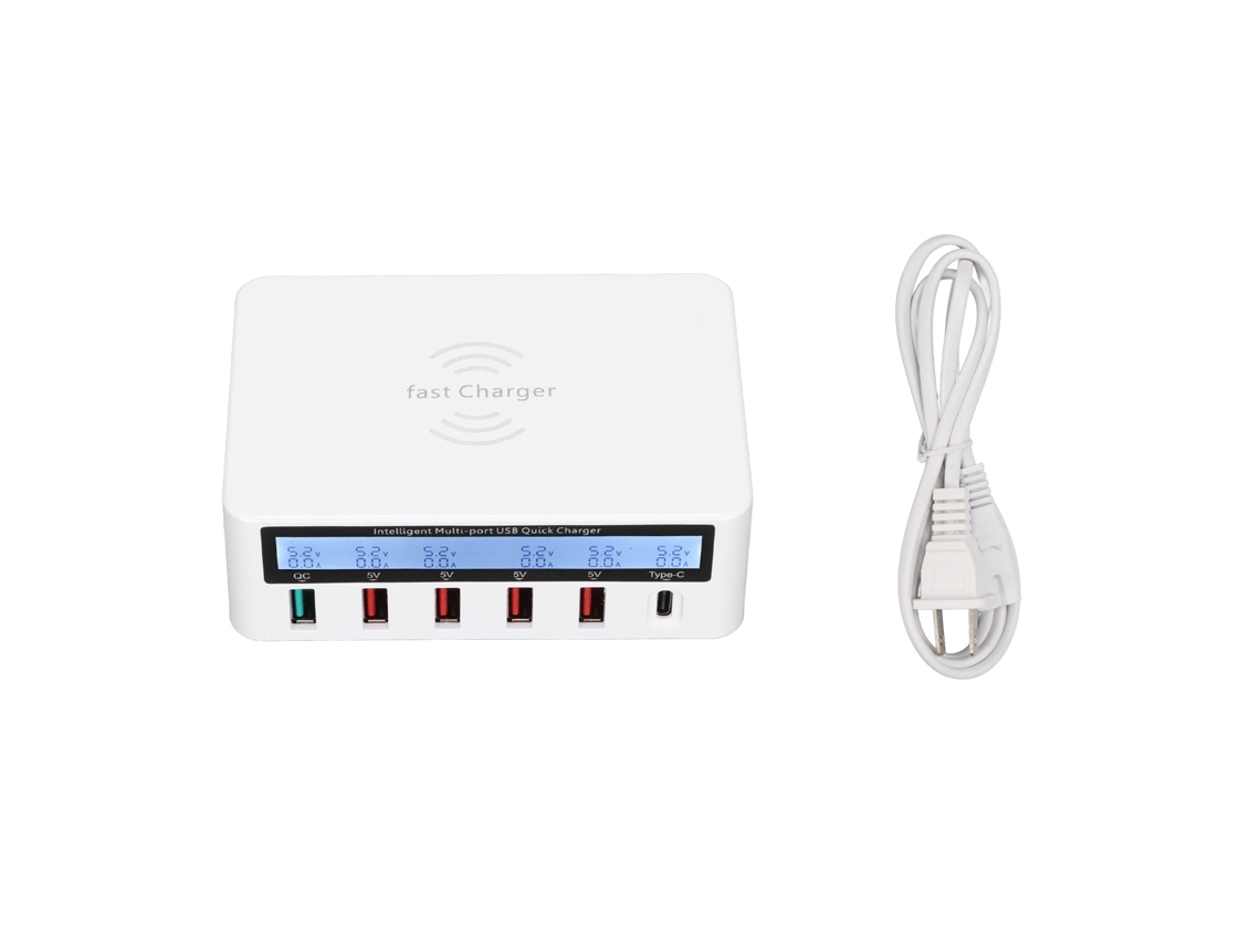 Estación De Carga Usb 50w 6 Puertos Hub De Carga Qc 3.0 Base De Carga Inalámbrica Lcd