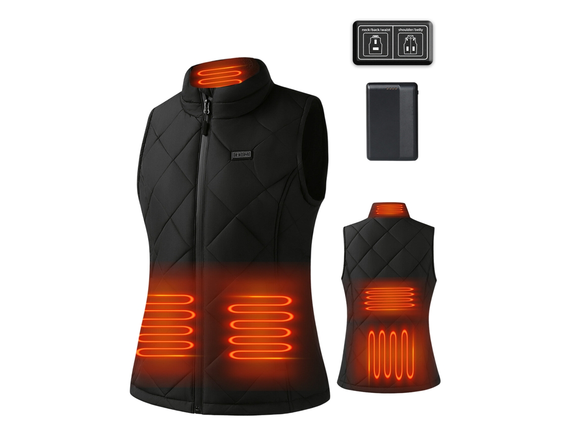 Negro l auxo Chaleco Térmico Mujer 5 Zonas Batería Incluida Ligero Resistente Viento Impermeable Invierno 3 Niveles Calor Sin Mangas