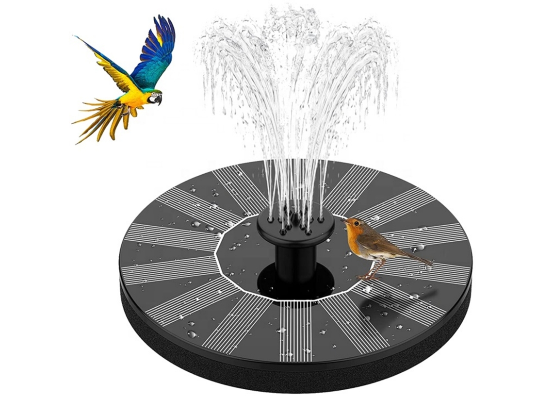 Bomba de fuente solar de 16 cm con 6 boquillas de 1,5 W para estanques de pájaros, lagos y jardines.