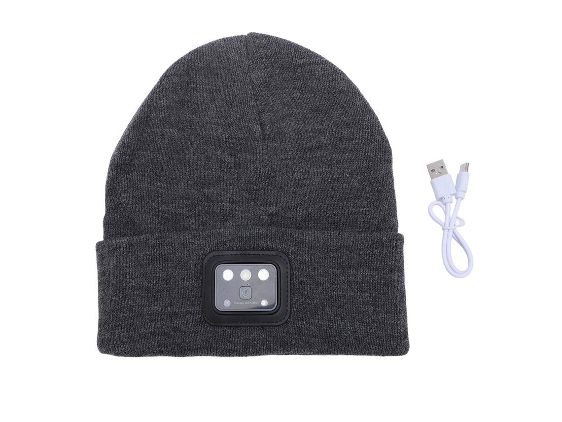 2026-gorro Unisex De Invierno Tejido Con Linterna Led Recargable Usb Para Mujer Hombre Talla Única Gris