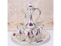 Juego De Vino (flores Plateadas, Blancas Y Moradas), Decoración Para El Hogar Estilo Corte