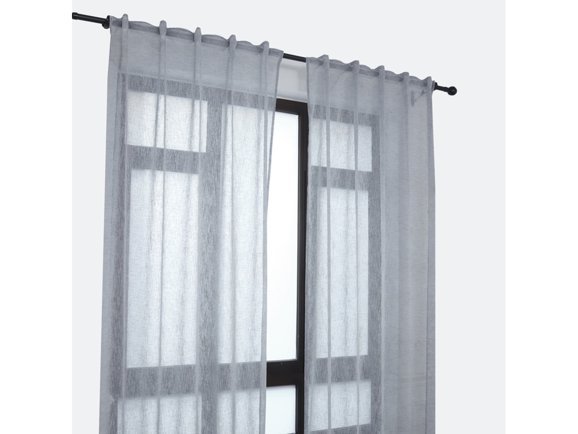Cortina de lino con trabillas ocultas 140 x 260 cm Gris oscuro - Individual