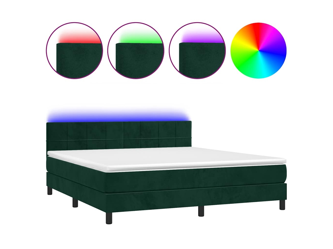 Maison Exclusive - Cama Box Spring Colchón Y Led Terciopelo Verde Oscuro 180x200cm