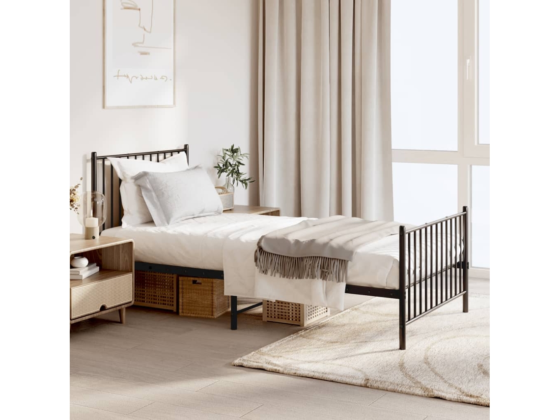 Estructura Cama Sin Colchón Con Estribo Metal Negro 90x190 Cm