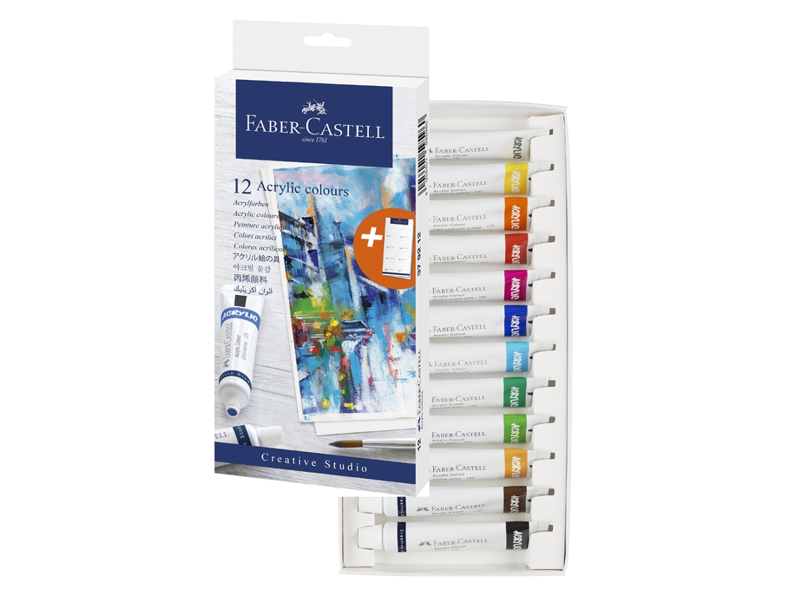Tinta acrílica FABER-CASTELL en tubo Caja de Cartón con 12