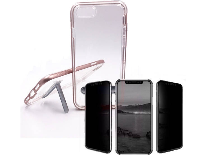 Kit Funda y Protector de Cristal Privacy iPhone 7 Plus, 8 Plus Crystal Hybrid Rosa