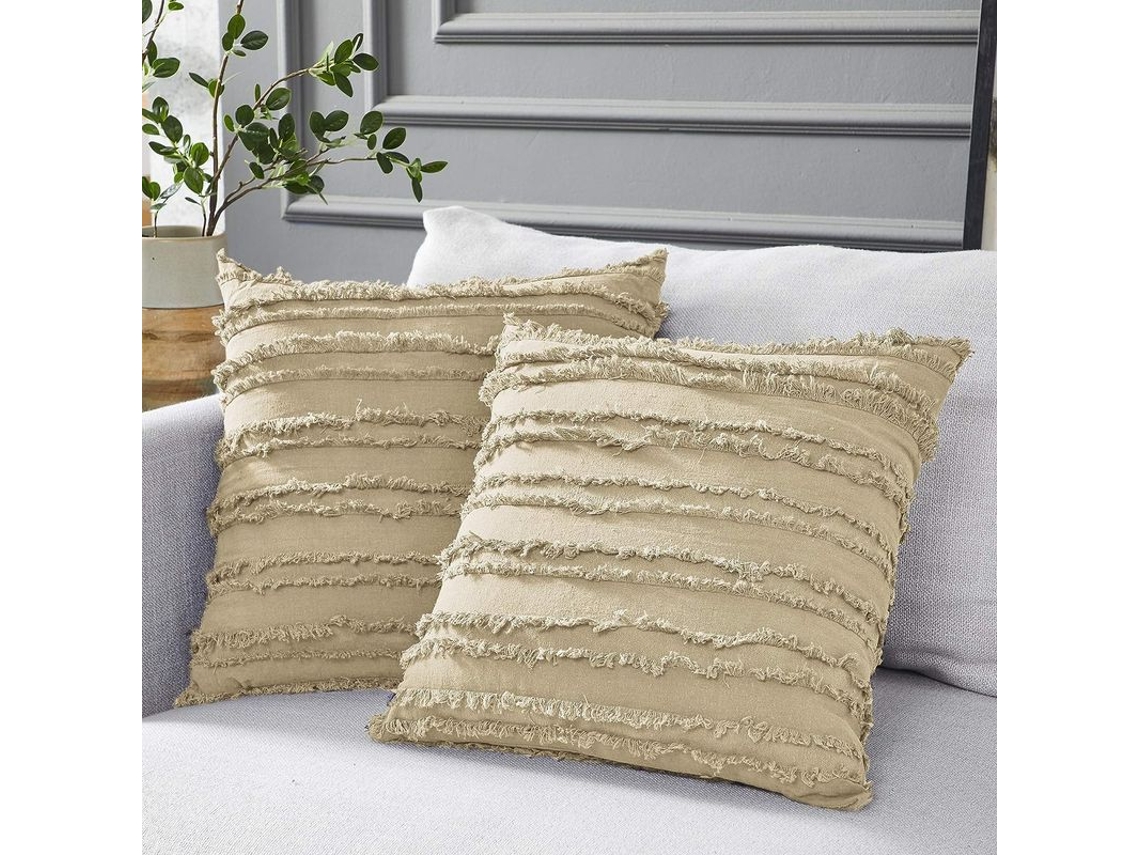 Rebe-funda De Almohada De Caqui Para Sofá Cama, 80% Algodón 20% Lino, 16x16 Pulgadas, Set De 2