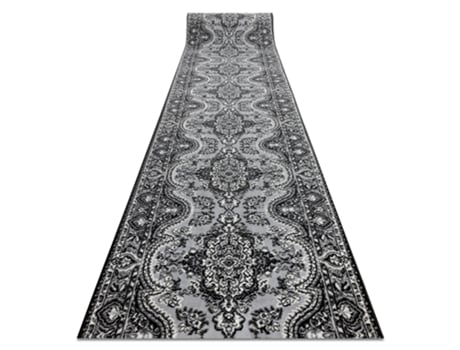 Alfombra de Pasillo DYWANY LUSZCZOW Bcf Morad Wiosna Rosetón (80 x 1050 cm - Polipropileno - Gris y Plateado)