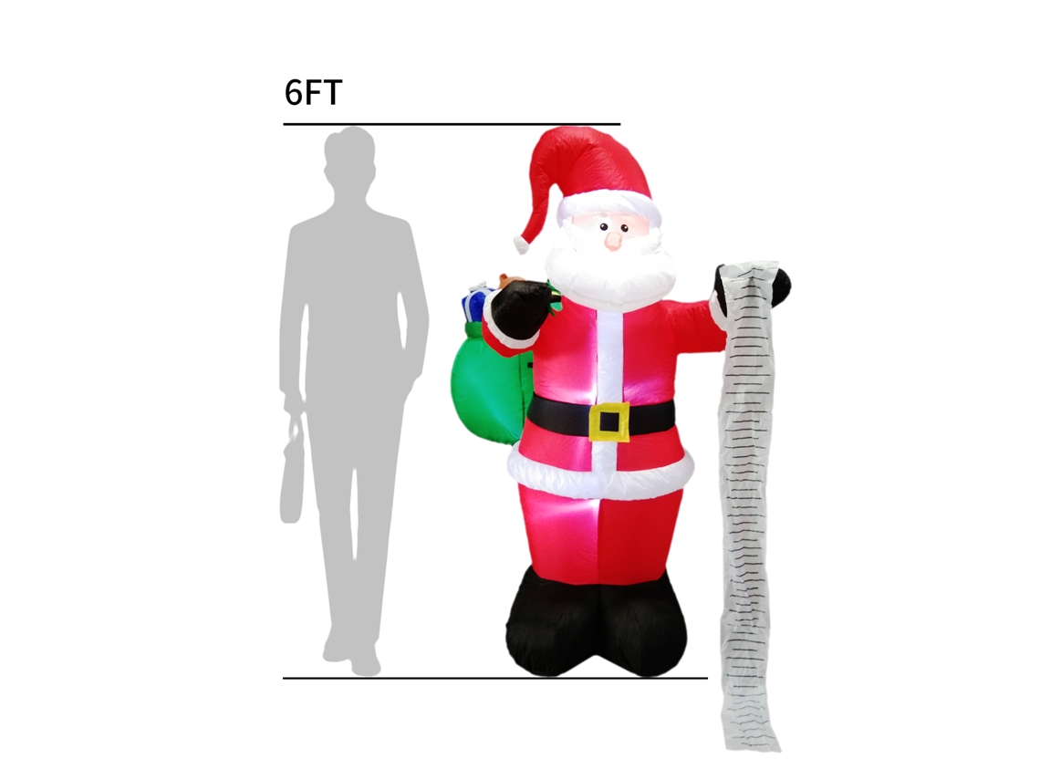 Papá Noel inflable de 1,80 m para jardín navideño con luces LED