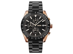 Reloj de cuarzo para hombre Skmei 9253 con cronógrafo, fecha y brazalete de acero inoxidable de seis pasadores.