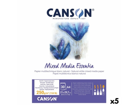 Bloc de dibujo CANSON Mixed Media Essentia A4 30 Hojas Blanco Natural (5 Unidades)