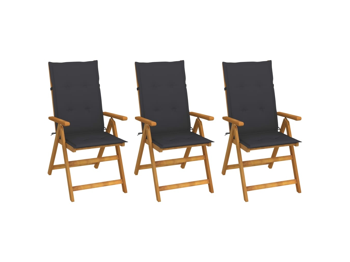 Sillas de jardín plegables de 3 piezas DKD Home Decor con cojines de madera maciza de acacia