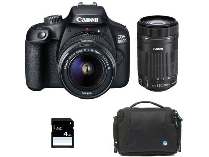 Kit Cámara Réflex CANON EOS 4000DEF-S 18-55 MM F3.5-5.6 III + EF-S 55-250mm F4-5.6 IS STM + Bolsa + 16 gb SD