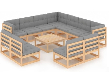 Conjunto 12 de muebles de jardín VIDAXL y cojines madera maciza pino