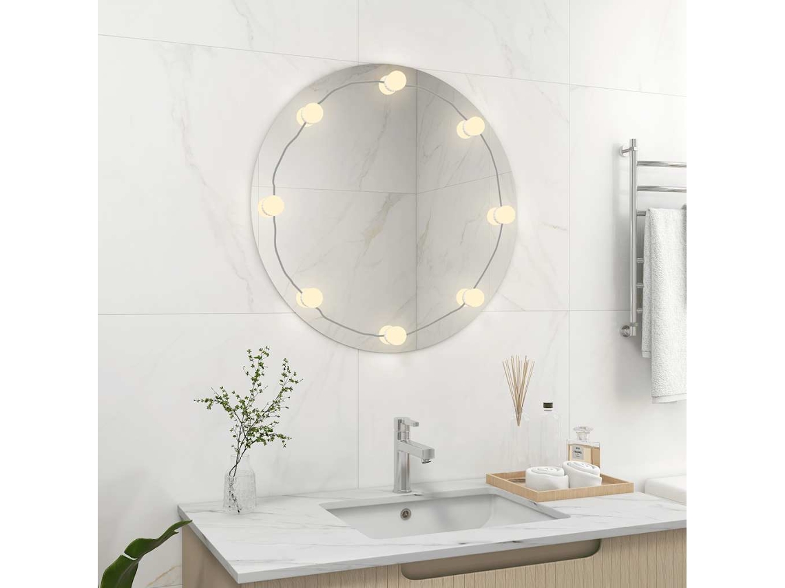 Espejo De Pared Con Luces Led Redondo De Vidrio